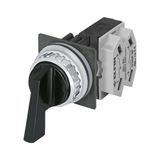 Lever selector switch, black, 2-position, Cam B, spring return from RH, N.O.+N.C.