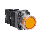 Easy Harmony XB2, light button, metal, flush, orange, Ø22, with return, 220 V AC, 1 NO