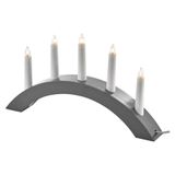 Candlestick for 5x E10 bulbs, wooden, grey, arch, 20x38 cm, indoor, warm white