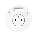 Furniture power socket (pin grounding) with USB-C 100W charger and grommet (cable outlet), Simon 400 Flash 90, IP20, 16A, white, Mount. dimen.: Ø80mm