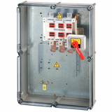 Polyester safety enclosure 3P 630A with bottom/bottom connection front