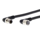 Cable with connectors on both cable ends, M8 right-angle socket (female), M8 right-angle plug (male), 4-poles, PVC robot cable, IP67, 2 m XS3W0005G