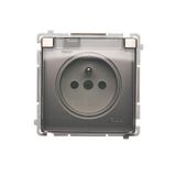 IP44 single socket outlet with shutters - transparent flap, satin, metallized, 16A