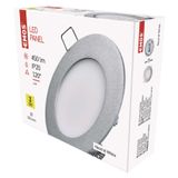 LED panel, recessed, round, silver, 6W, neutral white