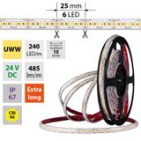 LED strip SMD2835 UWW, 240LED/m, 6W/m, DC 24V, 380lm/m, CRI90, IP67, 10mm, 5m