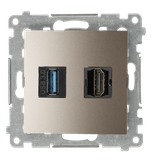 HDMI 1.4 socket + USB 3.0 computer socket, Gold matt, metalic, HDMI Standard: HDMI 1.4
