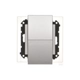 Double socket outlet with pin earthing IP44 with sealing (module), same color flap and cover, module, 16A, quick connection, matt aluminum