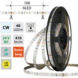 LED strip SMD2835 CW, 60LED/m, 4,8W/m, DC 24V, 410lm/m, CRI90, IP20, 8mm, 50m