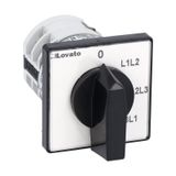 Rotary cam switch 7GN series, voltmeter switch for phase-phase voltages 20A, for front mounting with black handle, front plate 48X48mm