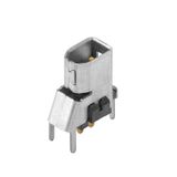 PCB plug-in connector, SPE (Single Pair Ethernet), Clip-on flange, THT/THR solder connection, 1.80 mm, Number of poles: 2, 180°, Solder pin length (l): 2.1 mm, Ni/Au, silver, Tape