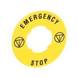 Plastic disk for mushroom head pushbuttons, EMERGENCY/STOP Ø60mm/2.4in