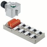Hood version with M20 outlet, M12, 30 V, A-coded, LED: Yes, LED initiator: Yes, Wiring type: PNP