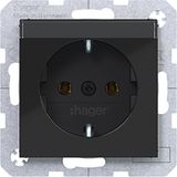 SCHUKO wall socket, text field, plug-in type, A.x/C.x, night black glass