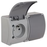 VG-2 Koala Double Socket with earthing contact (2x2P+Z) surface mounted IP44 gray with graphite flap VG 162-08