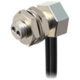Fiber optic sensor head, diffuse, M6 hexagonal back, right-angled head, integrated lens, R2 flexible fiber, 5 m cable E32 1596M