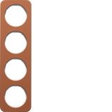 Frame 4gang, R.1, brown/p. white glossy, embossed leather