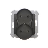 Double socket outlet without earthing, with shutters, (module), 16A, 250V, Screw, black matt
