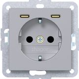 SCHUKO wall socket with earth connection, 2 x USB C (PD), A.x/C.x, titanium