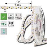 LED strip SMD5050 green, 60LED/m, 14.4W/m, DC 24V, 720lm/m, IP20, 10mm, 5m