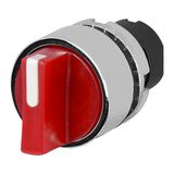 Knob selector switch, illuminated, red, 3-position, Cam O, spring return to Centre, metal