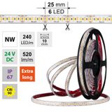 LED strip SMD2835 NW, 240LED/m, 6W/m, DC 24V, 520lm/m, CRI90, IP67, 10mm, 50m