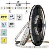 LED strip SMD2835 EWW, 60LED/m, 4,8W/m, DC 12V, 380lm/m, CRI90, IP20, 8mm, 50m