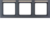 Frame 3gang hor., lab. field, Q.3, ant. velvety, lacq.