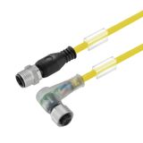 Sensor/actuator line, Connecting line, M12 / M12, Number of poles : 4, 10 m, pin, straight - socket, 90&deg;, Shielded: No, LED: Yes, Sheath material: PUR, Halogen: No