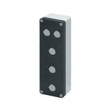Aluminium push-button enclosure M10 85x260x65, 5 holes Ø 22, with cable entry