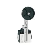 Limit switch, K series, adjustable roller lever, 2 side cable entry. Dimensions compatible to EN 50047, metal body, contacts 2NC slow action. Rubber roller