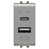 USB CHARGER - A+C TYPE - 3A - TITANIUM - 1 MODULE - CHORUSMART