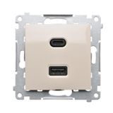 Double USB charger, C+A, cream white/electro white, 30W
