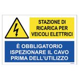 Sign 300x200mm  "Stazione di ricarica, ispezionare cavo"