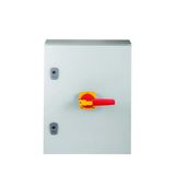 DMV-250/3/SE5/P-R Switch-disconnector, DMV, 250 A, 3 pole, Emergency switching off function, With red rotary handle and yellow locking ring, in steel enclosure, 9 mm co