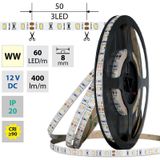 LED strip SMD2835 WW, 60LED/m, 4,8W/m, DC 12V, 400lm/m, CRI90, IP20, 8mm, 5m