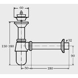 Bottle trap with outlet 11/4"x32, chrome
