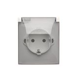 Single Schuko socket, IP44, transparent flap, white, 16A