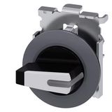 Selector switch, illuminable, 30 mm, round, metal, matte, white, knob, short, front ring for flush