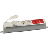 Expanded power strip set: 2x250V type E + 2x250V UPS + 2xRJ45 plate with Keystone mounting, Wieland quick connector; aluminum white