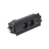 Indesk 2x250V typ E sockets + USB A+C charger; 10 cm cable; black