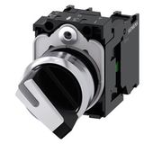 Selector switch, illuminable, 22 mm, round, metal, shiny, white, selector switch, short, 2 switch positions O-I,  3SU1150-2BF60-1MA0-Z X90