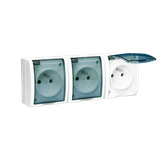 IP54 triple socket outlet with earthing - transparent flap, white, 16A