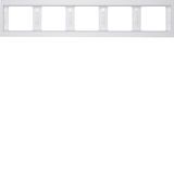 Frame 5gang hor., K.1, p. white glossy