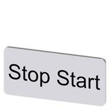Labeling plate 12.5 x 27 mm, silver-colored label, labeling: Stop Start