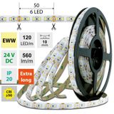 LED strip SMD2835 EWW, 120LED/m, 7W/m, DC 24V, 560lm/m, CRI90, IP20, 10mm, 50m