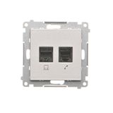 Computer socket RJ45 category 5e + telephone socket RJ12, matt aluminum