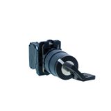 Key selector switch, Harmony XB5N XB7N, plastic, black, 22mm, short handle, 3 pos, stay put, middle key release, 2 NO