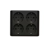 Quadruple socket outlet with Schuko earthing and shutters, surface mounted - Scandinavian version, (Complete product), 16A, 250V, quick connection, black matt