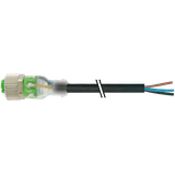 M12 female 0° A-cod. with cable LED PUR 3x0.34 bk 5m