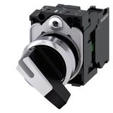 Selector switch, 22 mm, round, metal, high gloss, white, latching, 1 NO